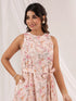 Janasya Women's Peach Pure Cotton Floral Printed A line Dress